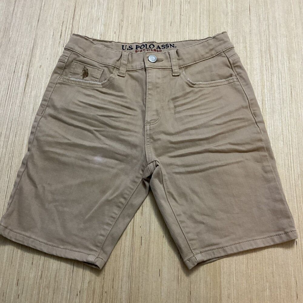 U.S. Polo Assn. Boys Jean Shorts Size 12 Light Brown Casual Pockets Denim